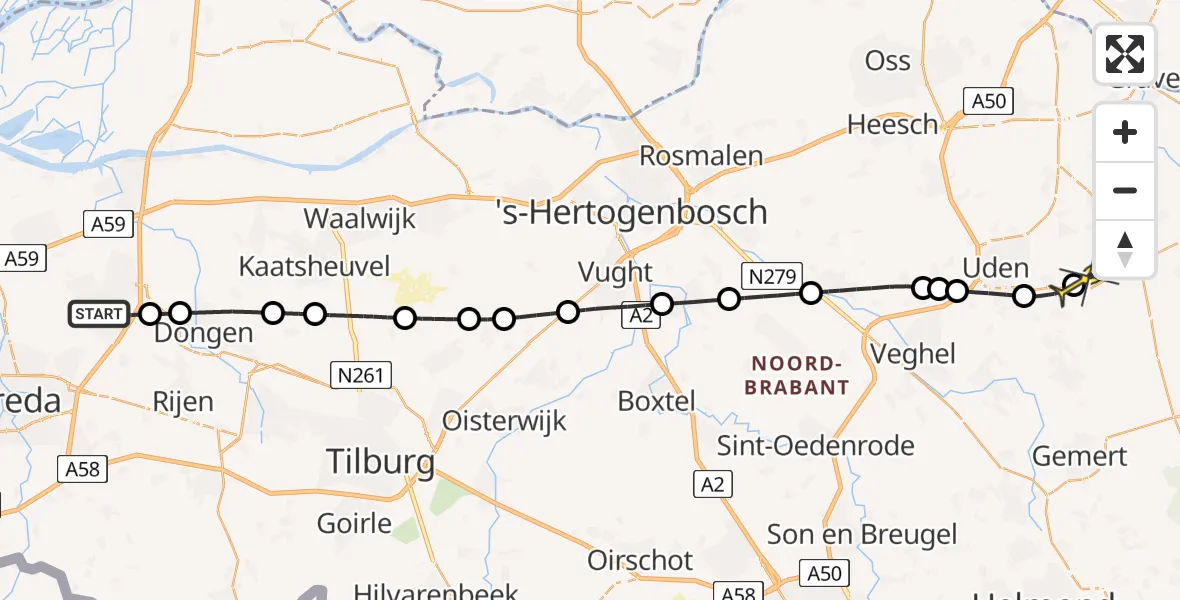 Routekaart van de vlucht: Lifeliner 3 naar Vliegbasis Volkel, Sint Willibrordstraat