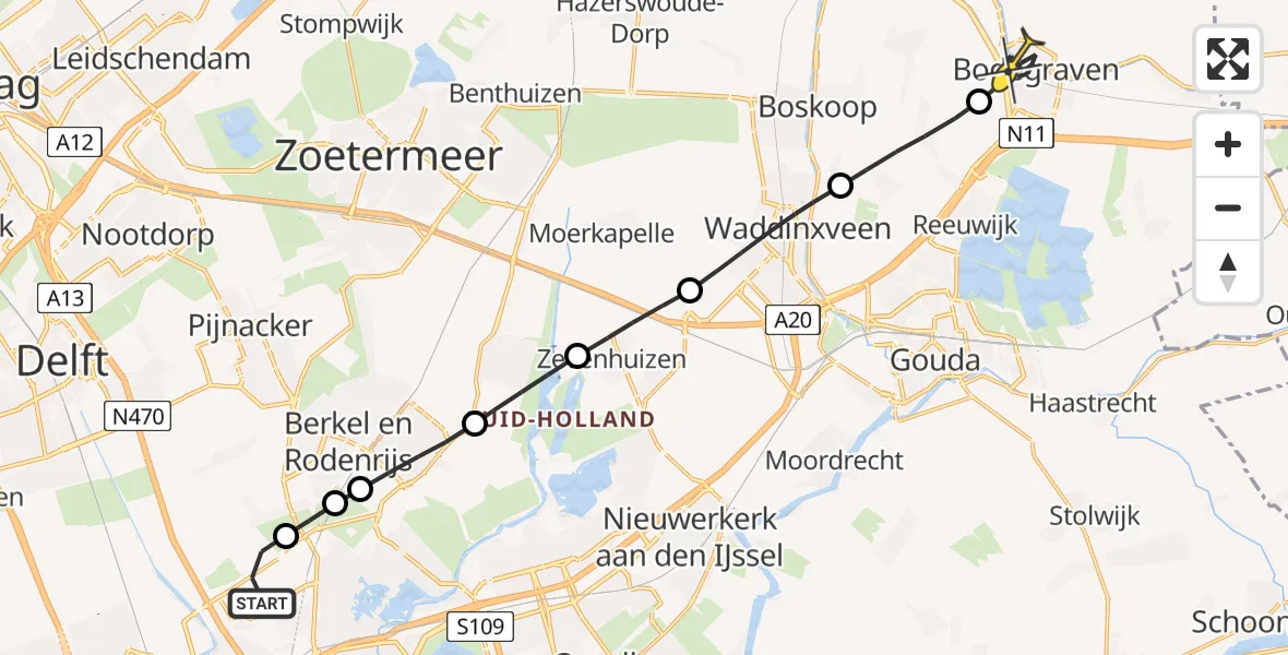 Routekaart van de vlucht: Lifeliner 2 naar Bodegraven, Oude Bovendijk