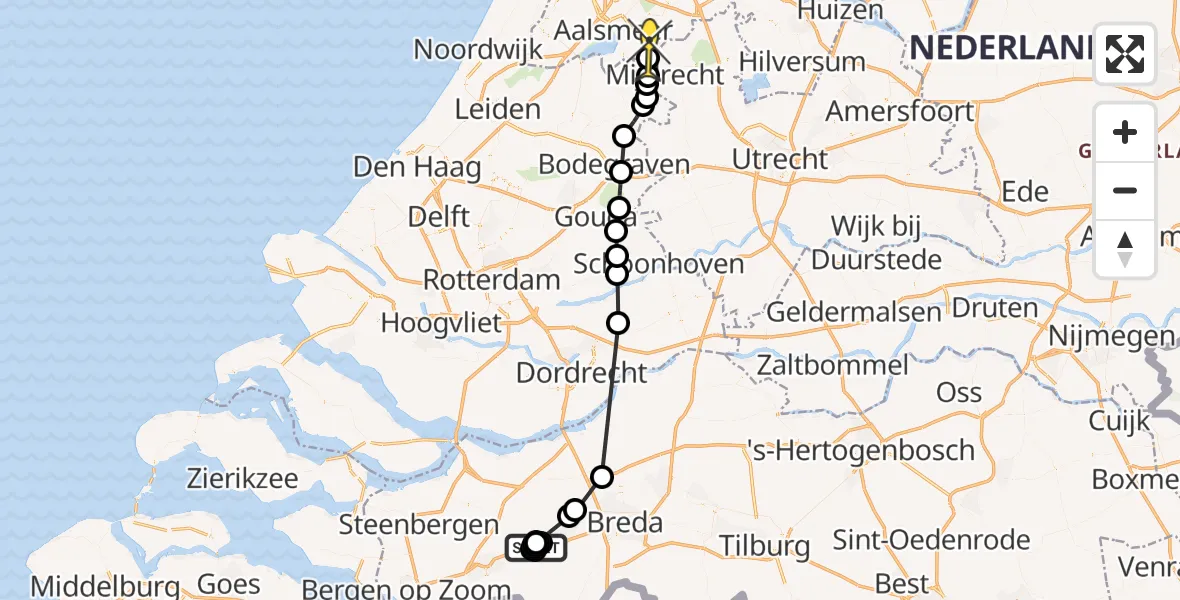 Routekaart van de vlucht: Politieheli naar Uithoorn, Bremstraat