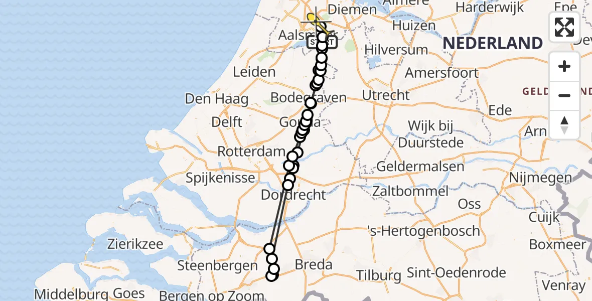 Routekaart van de vlucht: Politiehelikopter naar Aalsmeer, Kromme Mijdrecht