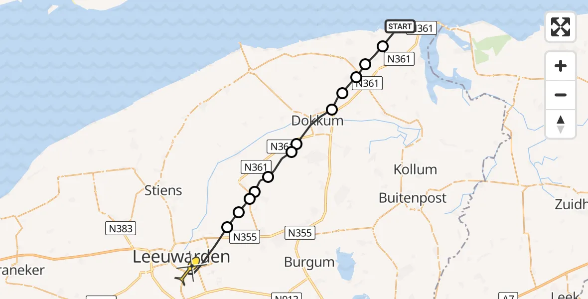 Routekaart van de vlucht: Ambulanceheli naar Leeuwarden, Orneawei