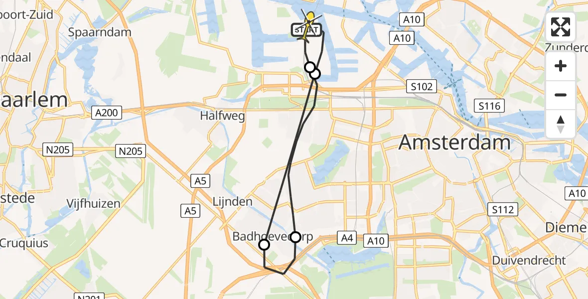 Routekaart van de vlucht: Lifeliner 1 naar Amsterdam Heliport, Maltaweg