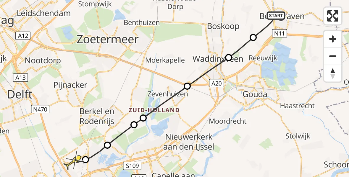 Routekaart van de vlucht: Lifeliner 2 naar Rotterdam The Hague Airport, Oud-Bodegraafseweg