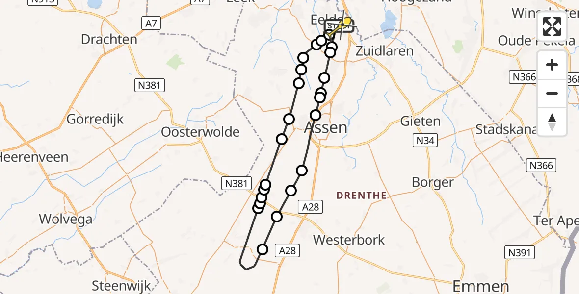 Routekaart van de vlucht: Lifeliner 4 naar Groningen Airport Eelde, Moespot