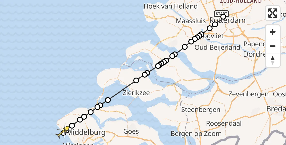 Routekaart van de vlucht: Lifeliner 2 naar Vlissingen, Fairoaksbaan