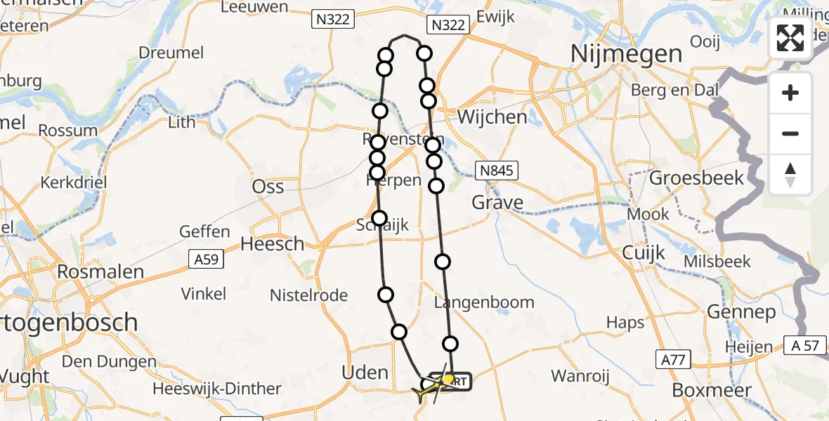 Routekaart van de vlucht: Lifeliner 3 naar Vliegbasis Volkel, Zeelandsedijk