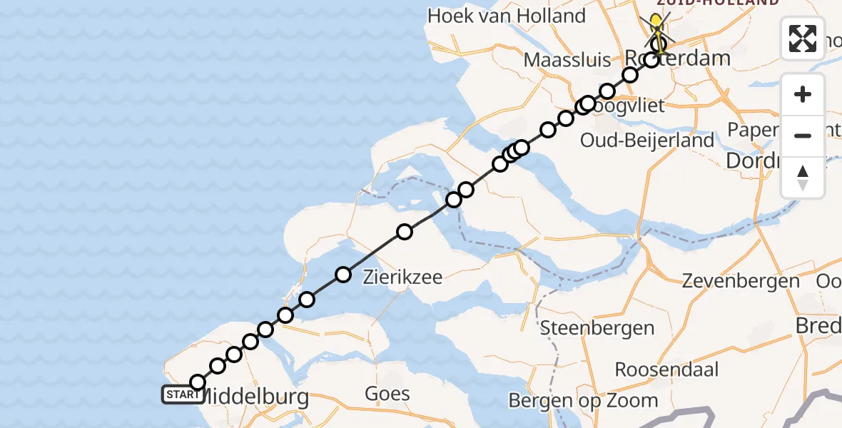 Routekaart van de vlucht: Lifeliner 2 naar Rotterdam The Hague Airport, Thijsweg