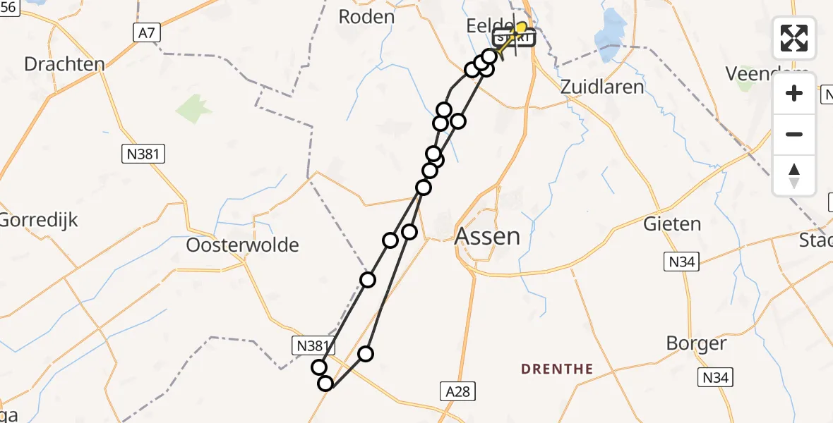 Routekaart van de vlucht: Lifeliner 4 naar Groningen Airport Eelde, Lugtenbergerweg