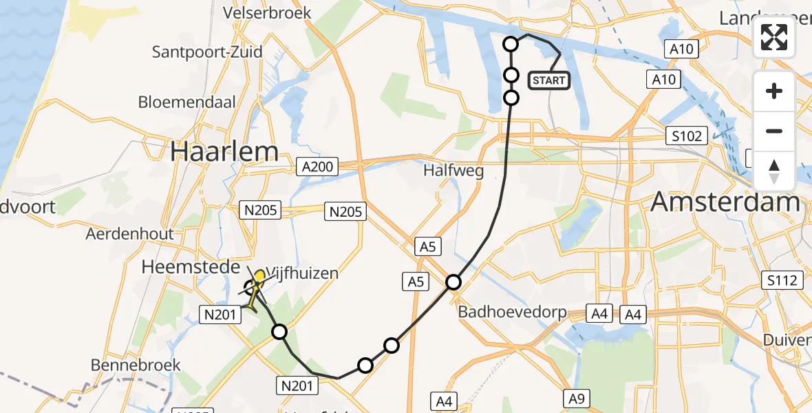 Routekaart van de vlucht: Lifeliner 1 naar Haarlem, Stromboliweg