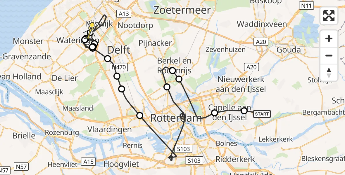 Routekaart van de vlucht: Politieheli naar Rijswijk, Groenedijk