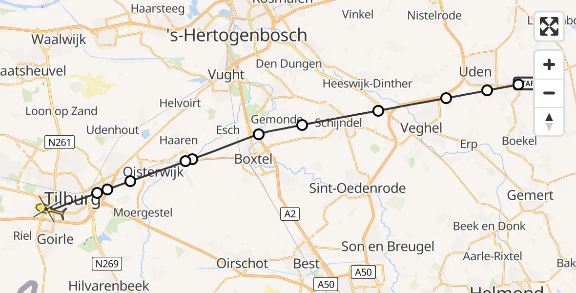 Routekaart van de vlucht: Lifeliner 3 naar Tilburg, Lagenheuvelstraat