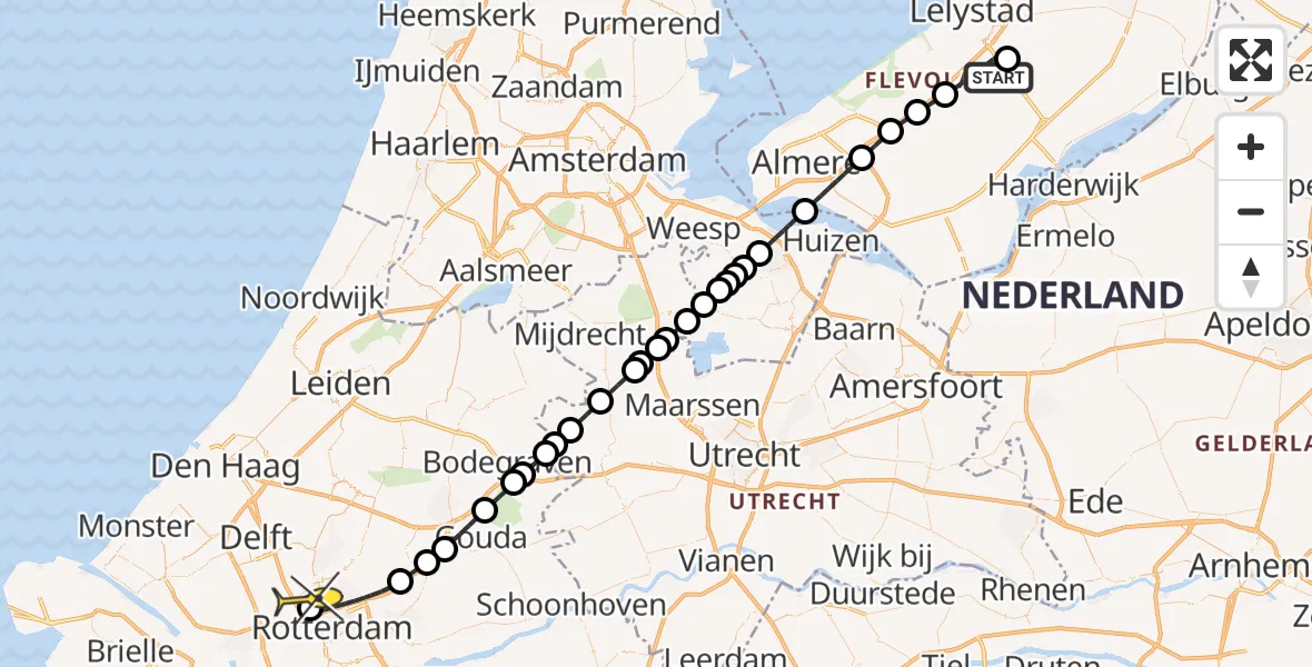 Routekaart van de vlucht: Traumaheli naar Rotterdam The Hague Airport, Larserweg