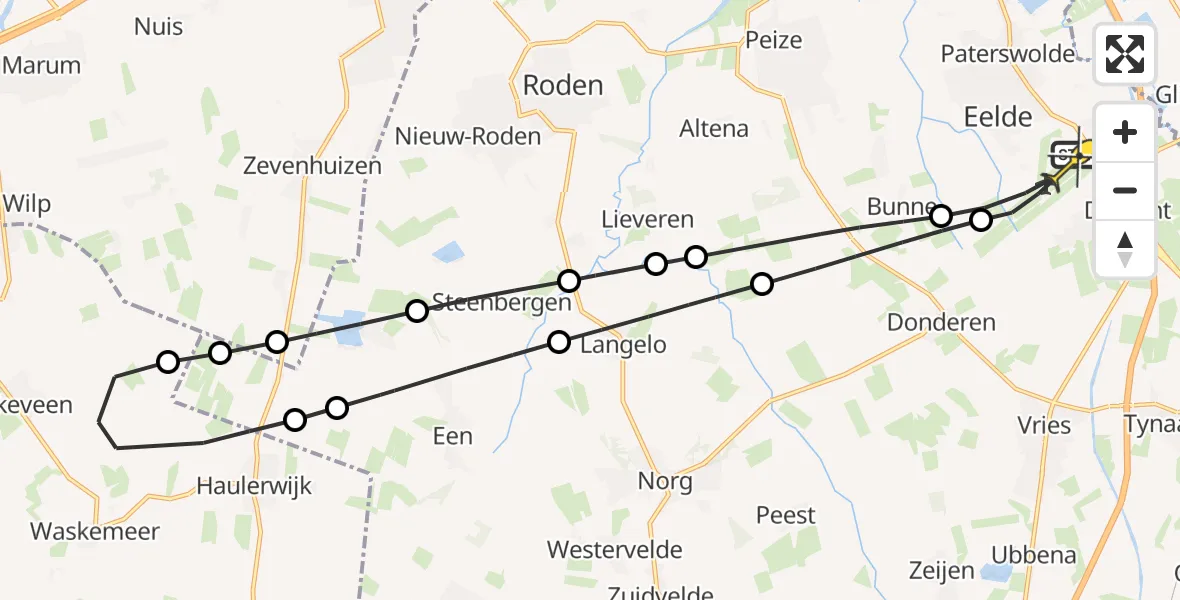 Routekaart van de vlucht: Lifeliner 4 naar Groningen Airport Eelde, Lugtenbergerweg