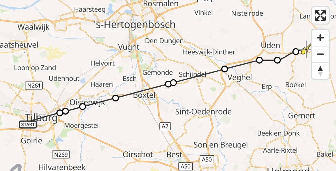 Routekaart van de vlucht: Lifeliner 3 naar Vliegbasis Volkel, Capucijnenstraat