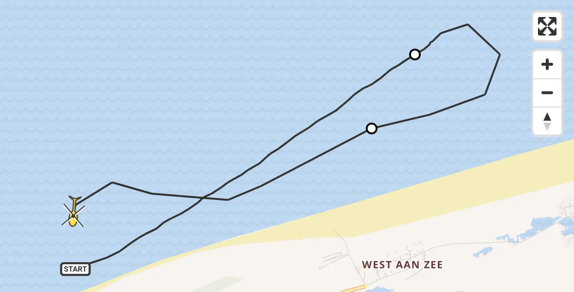 Routekaart van de vlucht: Kustwachthelikopter naar West-Terschelling