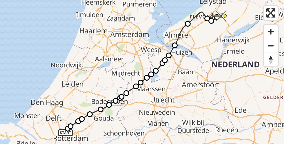 Routekaart van de vlucht: Lifeliner 2 naar Lelystad Airport, Landscheiding