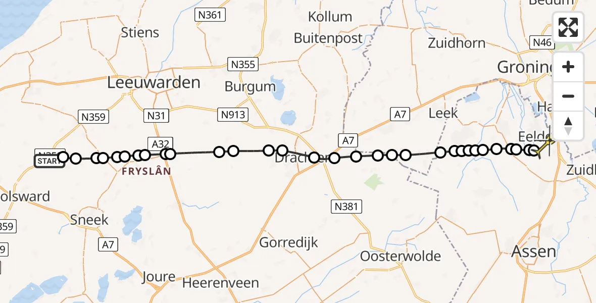 Routekaart van de vlucht: Lifeliner 4 naar Groningen Airport Eelde, Ljurk