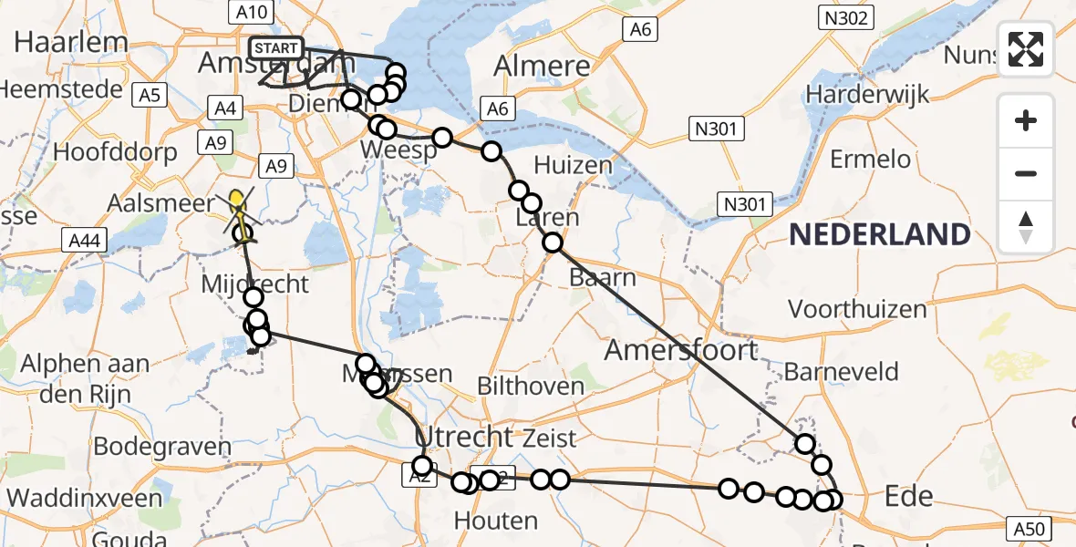 Routekaart van de vlucht: Politieheli naar Amstelveen, Pampus