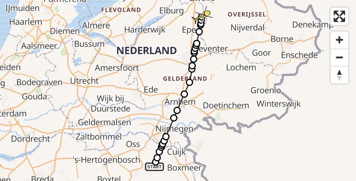 Routekaart van de vlucht: Lifeliner 3 naar Wapenveld, Houtvennen