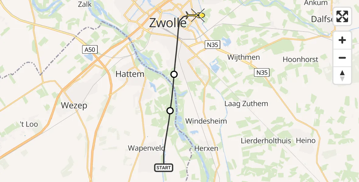 Routekaart van de vlucht: Lifeliner 3 naar Zwolle, de Doornbos