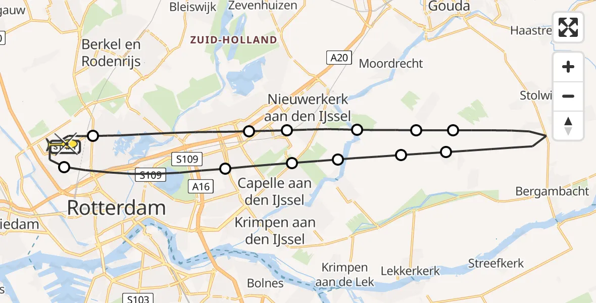 Routekaart van de vlucht: Lifeliner 2 naar Rotterdam The Hague Airport, Woensdrechtstraat