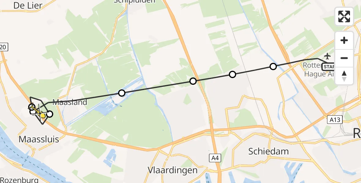 Routekaart van de vlucht: Lifeliner 2 naar Maasland, Doenkadepad