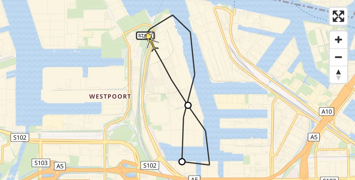 Routekaart van de vlucht: Lifeliner 1 naar Amsterdam Heliport, Westhaven