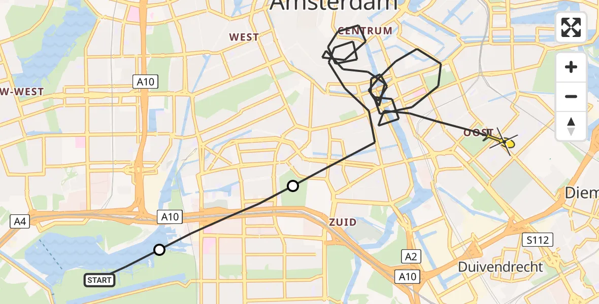 Vluchtroute Politiehelikopter van Amsterdam naar Amsterdam