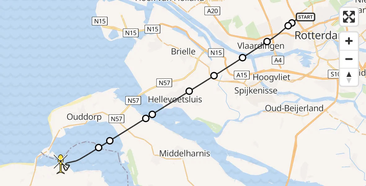 Routekaart van de vlucht: Lifeliner 2 naar Brouwershaven, Zaventembaan