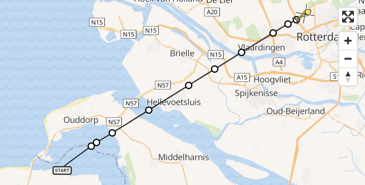 Routekaart van de vlucht: Lifeliner 2 naar Rotterdam The Hague Airport, Jachthaven Den Osse