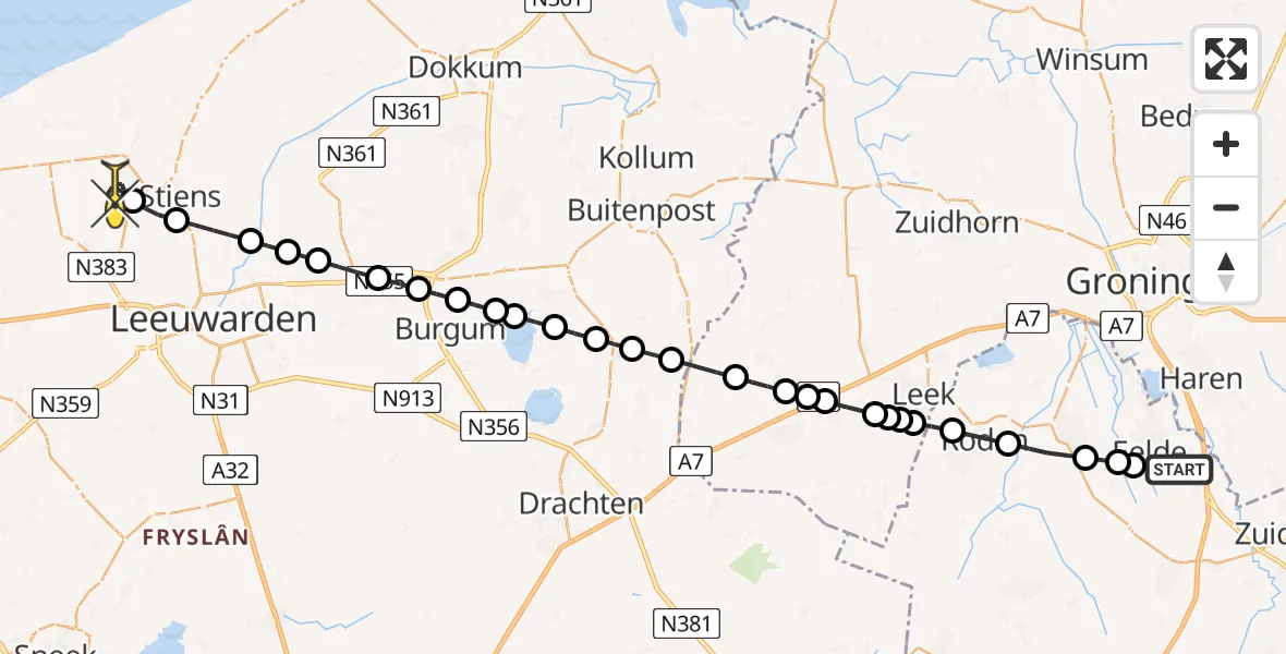 Routekaart van de vlucht: Lifeliner 4 naar Vrouwenparochie, Oosterloop