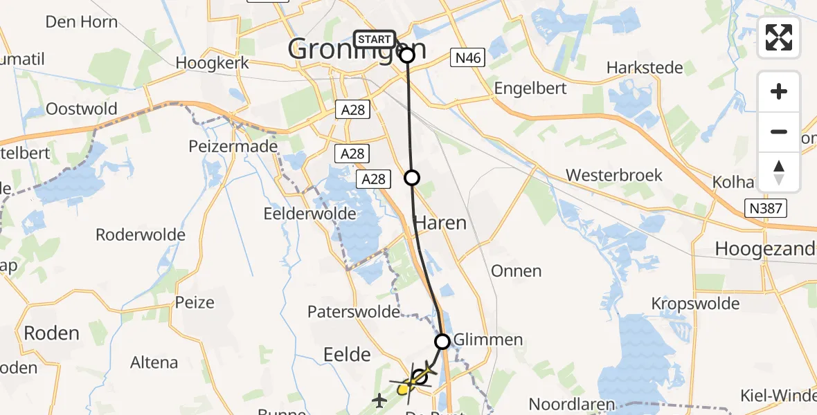 Routekaart van de vlucht: Lifeliner 4 naar Groningen Airport Eelde, Scandinaviëweg