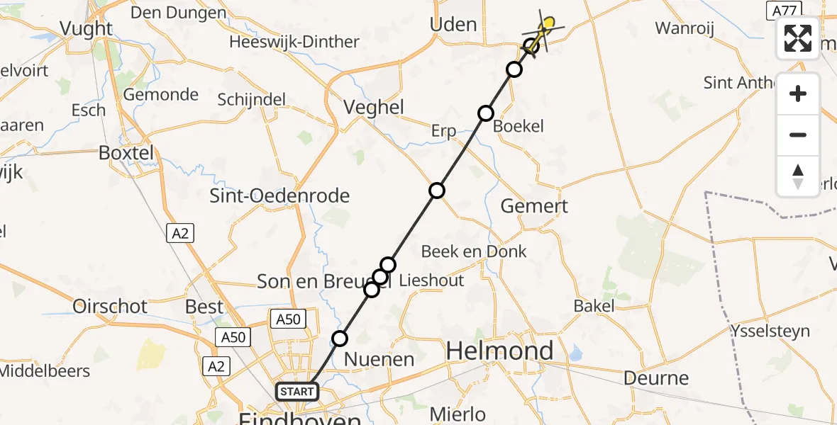 Routekaart van de vlucht: Lifeliner 3 naar Vliegbasis Volkel, Romuluslaan