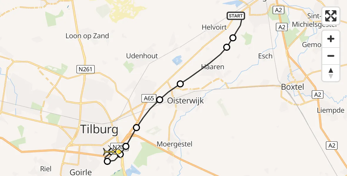 Routekaart van de vlucht: Lifeliner 3 naar Tilburg, Sparrendaal