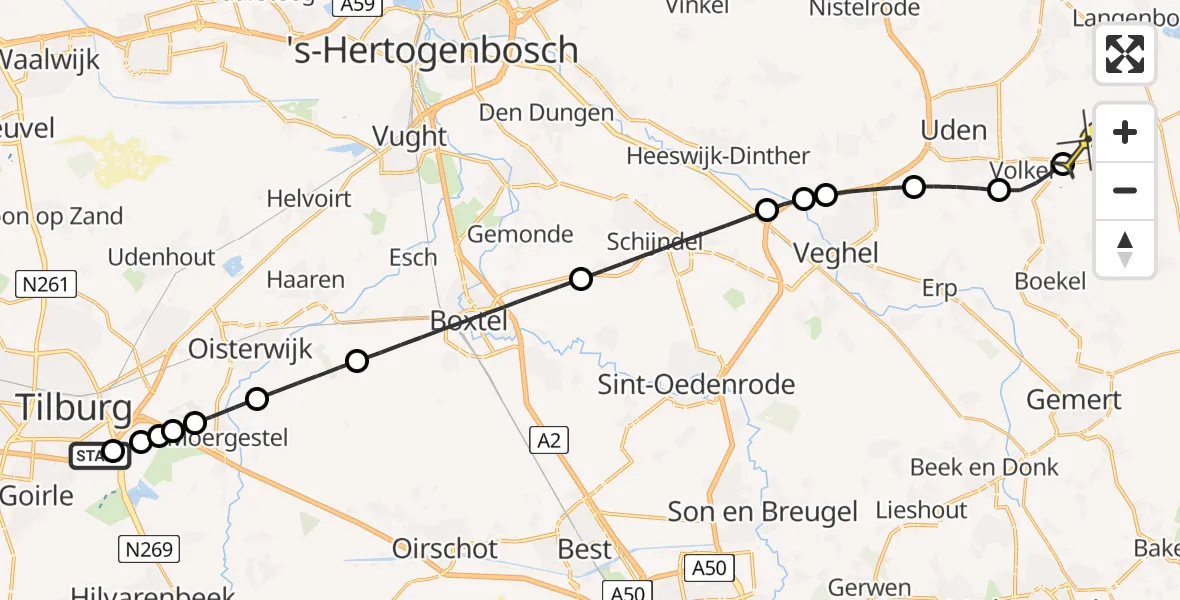 Routekaart van de vlucht: Lifeliner 3 naar Vliegbasis Volkel, Hoevense Kanaaldijk