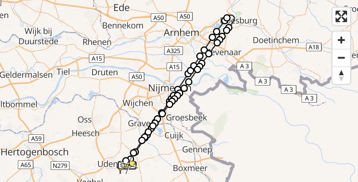 Routekaart van de vlucht: Lifeliner 3 naar Vliegbasis Volkel, Zeelandsedijk