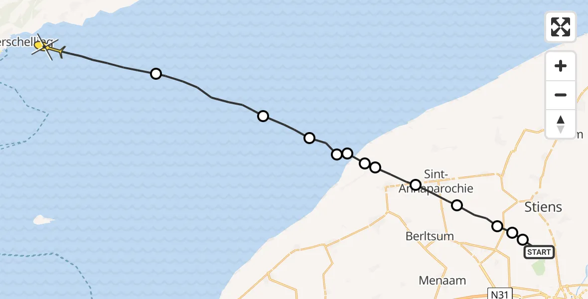 Routekaart van de vlucht: Ambulanceheli naar Formerum, Efterste Dyk