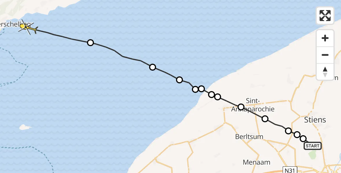 Routekaart van de vlucht: Ambulancehelikopter naar Formerum, Efterste Dyk