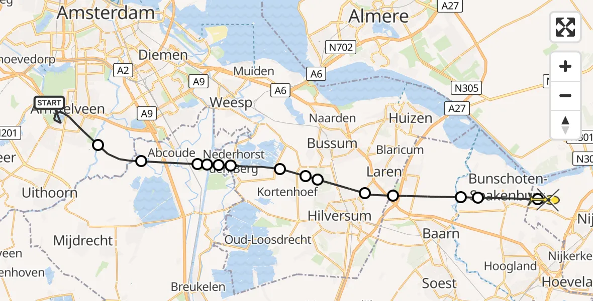 Routekaart van de vlucht: Politieheli naar Nijkerk, Mgr.dr. H. Poelslaan