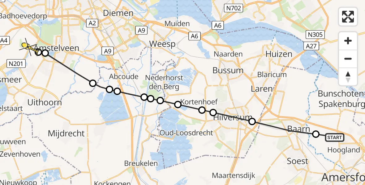 Routekaart van de vlucht: Politieheli naar Aalsmeer, Neerzeldertseweg