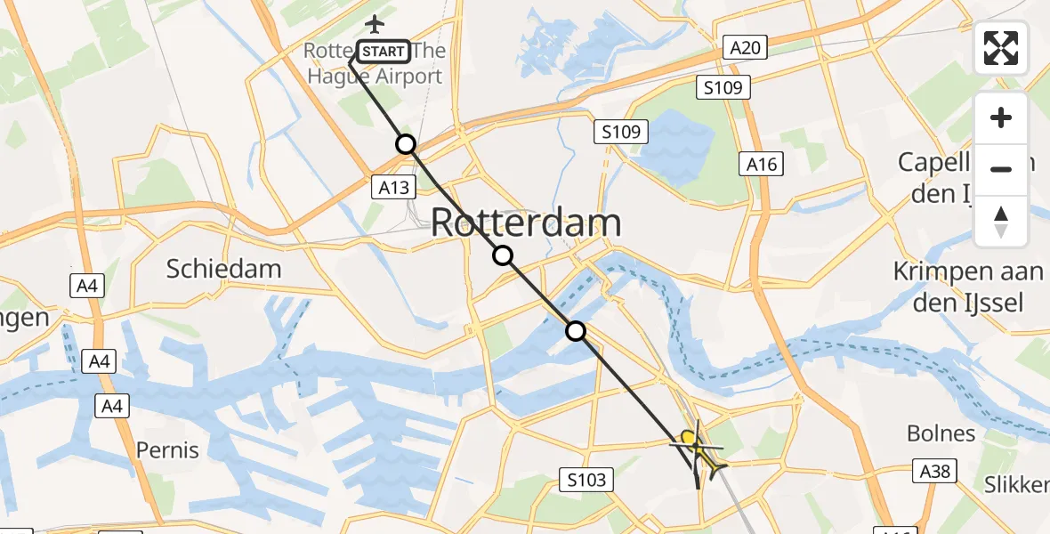 Routekaart van de vlucht: Lifeliner 2 naar Rotterdam, Brandenburgbaan