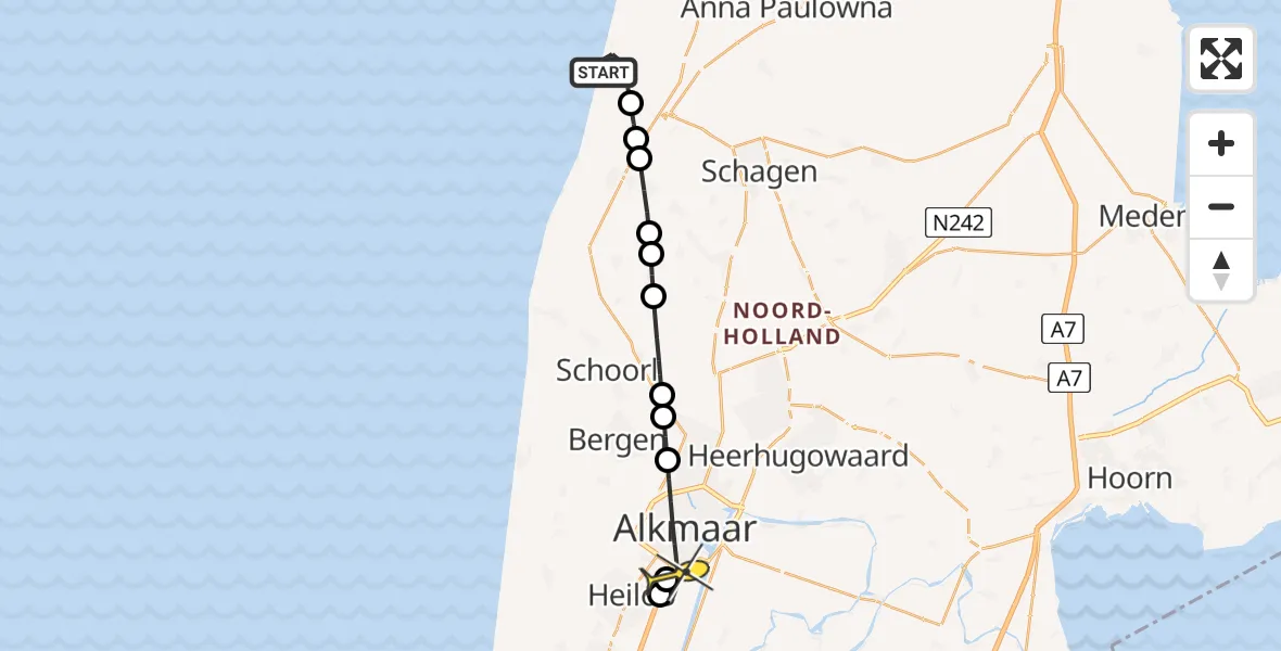 Routekaart van de vlucht: Lifeliner 1 naar Alkmaar, Duinroosweg