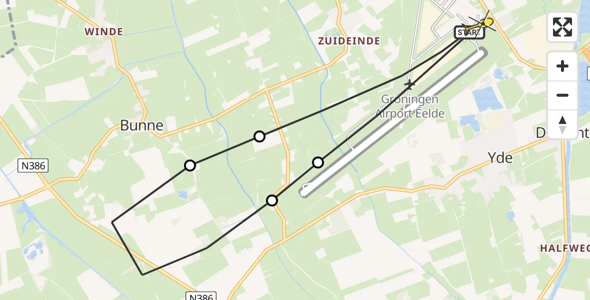 Routekaart van de vlucht: Lifeliner 4 naar Groningen Airport Eelde, Oosterloop