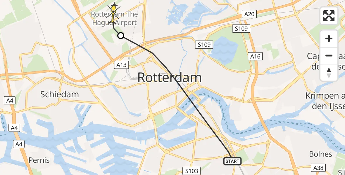 Routekaart van de vlucht: Lifeliner 2 naar Rotterdam The Hague Airport, Blokweg