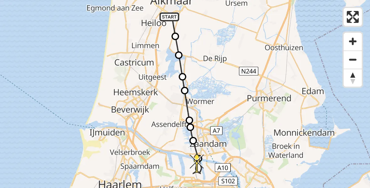 Routekaart van de vlucht: Lifeliner 1 naar Amsterdam Heliport, Diamantweg