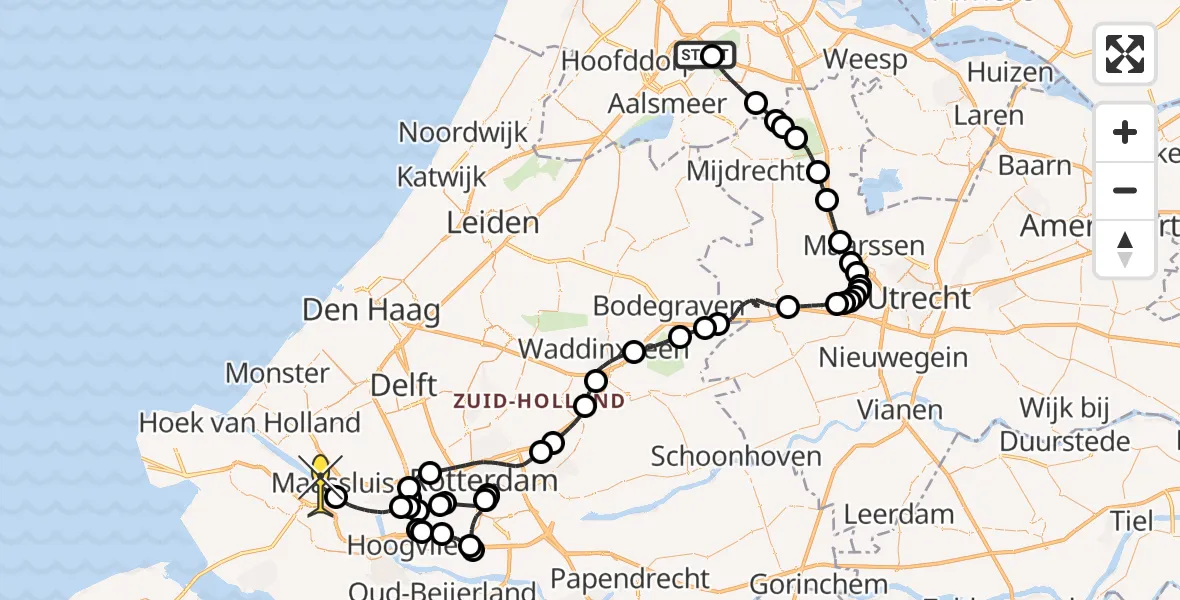 Routekaart van de vlucht: Politieheli naar Maassluis, Schipholdijk