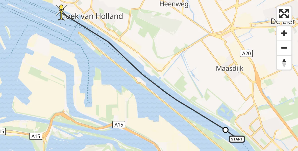 Routekaart van de vlucht: Politieheli naar Hoek van Holland, Korte Kruisweg