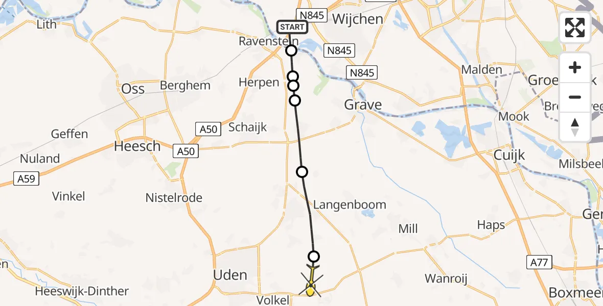 Routekaart van de vlucht: Lifeliner 3 naar Vliegbasis Volkel, Maasdijk