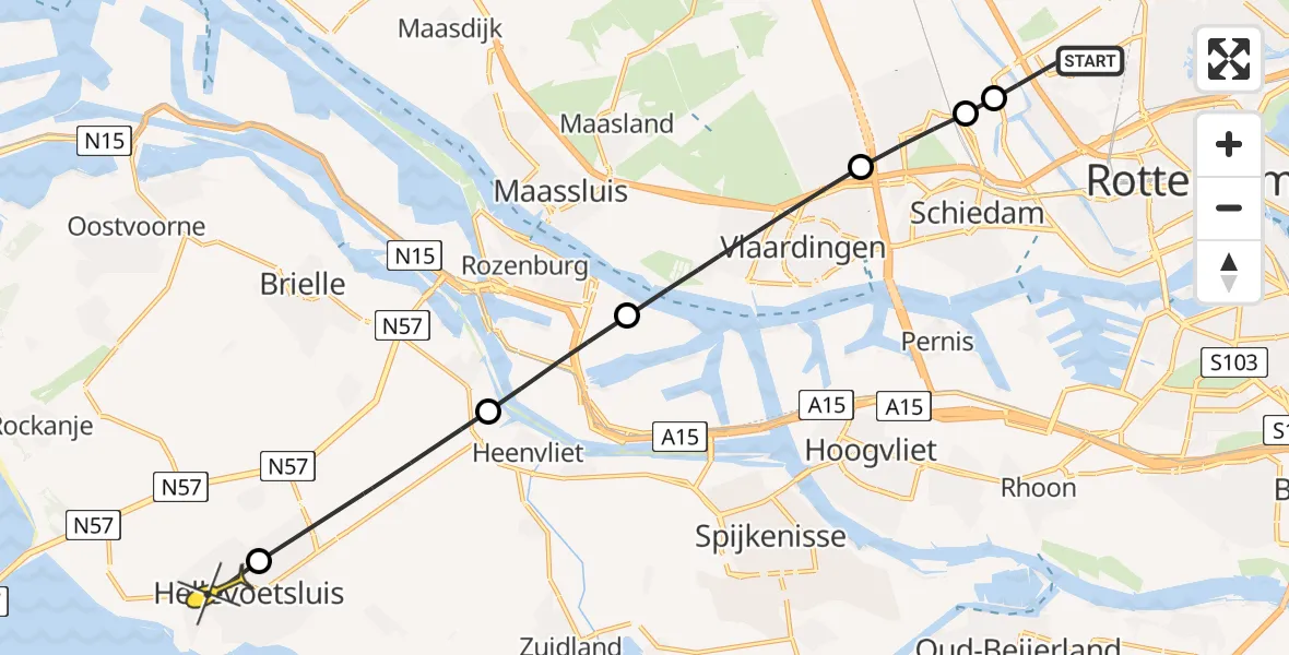 Routekaart van de vlucht: Lifeliner 2 naar Hellevoetsluis, Brandenburgbaan