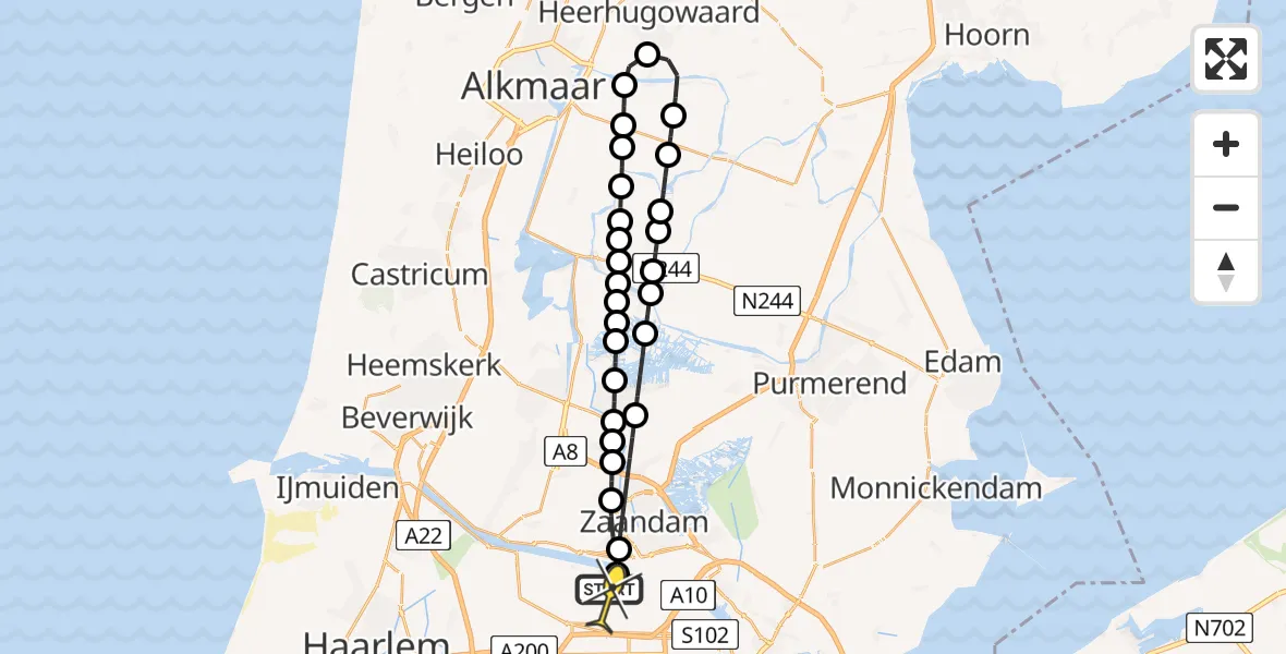 Routekaart van de vlucht: Lifeliner 1 naar Amsterdam Heliport, Grote Tocht